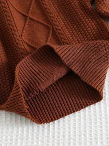 Cozy Pixies 2pcs/Set Toddler Coffee/Camel Solid Color Soft Knit Cable Round Neck Long Sleeve Sweater & Pants Set, Warm & Elegant British Style For Baby Boy/Girl, Casual/Outdoor/Homewear - Brown - View 4