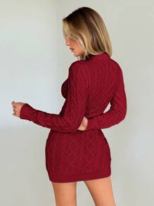 Aloruh Vestido corto de punto grueso de cuello alto estilo cable para mujer, nuevo lanzamiento de otoño/invierno, uso diario, look sexy y elegante