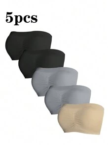 5pack Solid Ruched Bandeau Bra - Multicolor - View 3