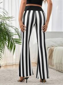 SHEIN Maternity Contrast Color Striped High Waist Sexy Flare Pants - Black and White - View 2