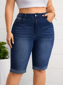SHEIN Essnce Plus Size Relaxed-Fit Washed Distressed Denim Shorts
