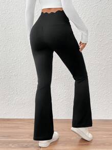 SHEIN Essnce Pantalones de mujer informales pantalón con pierna de campana, unicolor de cintura ancha, pantalones negros, jeans acampanados
