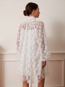 Aveloria Rosie Romantic Elegant Lace Dress, Loose Peter Pan Collar Bowknot, Spring Summer Lightweight Sheer Oversized Dress For Women, Feminine Look Valentine's Day Fall Cloth For Women - White - View 4