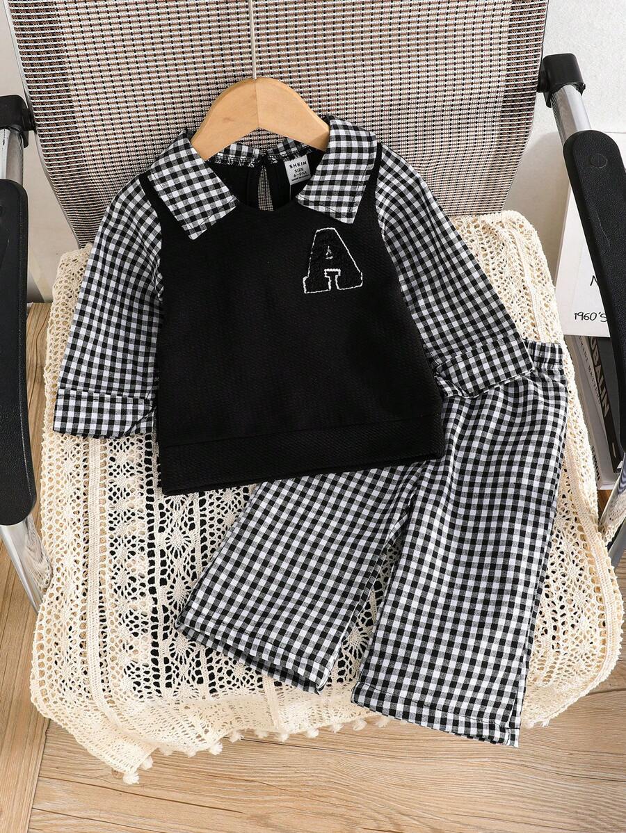 SHEIN 2 Pcs Baby Girl Autumn/Winter Long Sleeve Collared Letter ...
