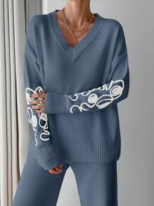 RueChic Women Pink Embroidery Detailed Sweater Set - Baby Blue - View 3