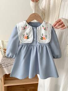 Baby Girl Simple Cute Casual Light Blue Thin Dress For Spring And Autumn - Blue - View 1