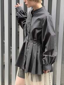 FRIFUL 女式超大荷叶边拼布长袖衬衫