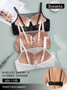 3pcs Plus Size Lace Patchwork Underwire Lingerie Bras Set - Multicolor - View 2