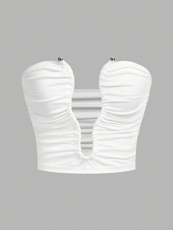SHEIN ICON Slim Fit Asymmetric Neckline Wire Bra Crop Top For Women