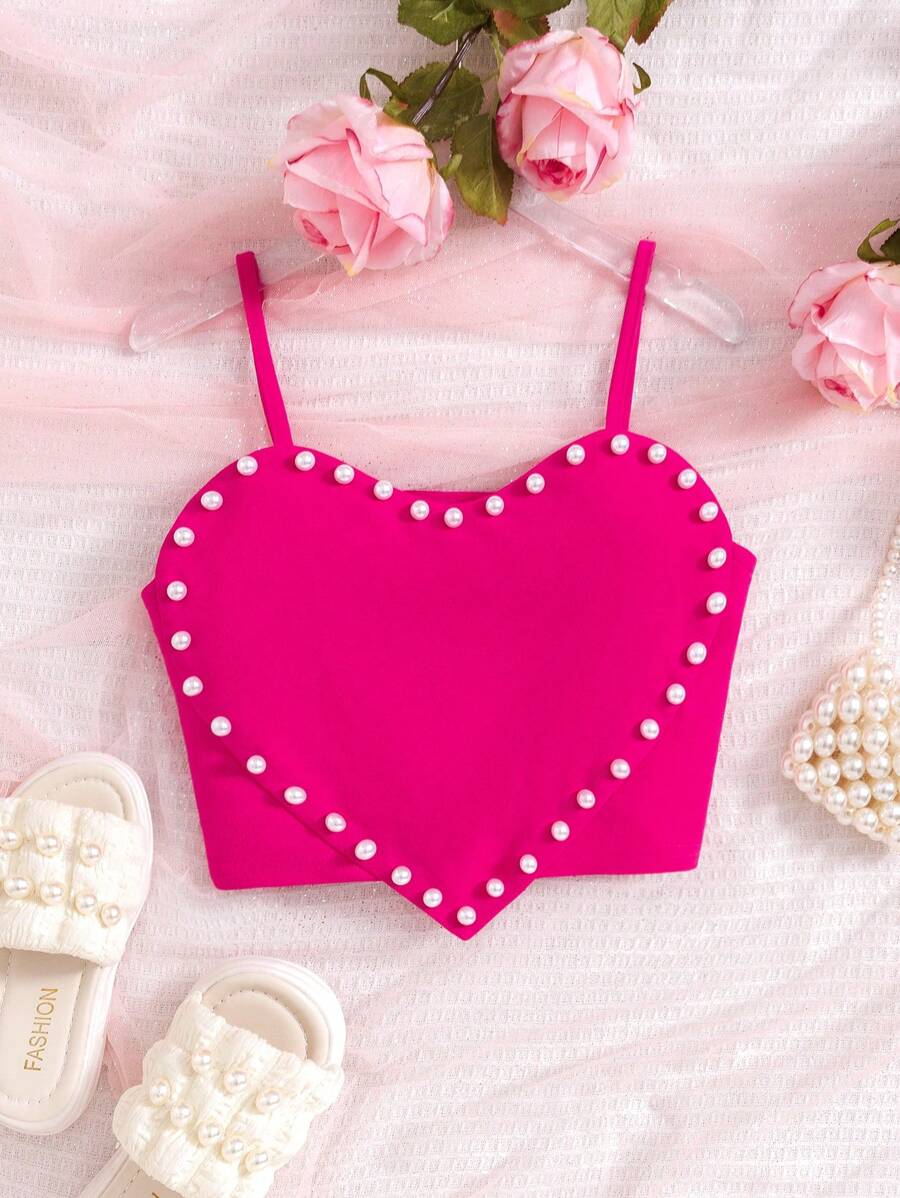 年轻女孩可爱串珠针织吊带背心，适合日常穿着