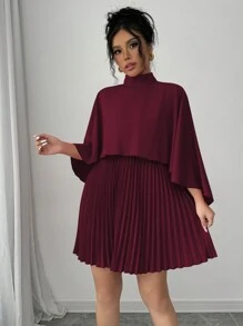 Selianne 优雅女士高领荷叶边垂褶连衣裙 - 酒紅色 - 查看 4