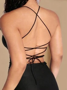 SHEIN BAE Split Thigh Lace Up Backless Cami Dress