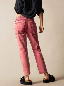 Bohemela 女式纯色梭织低腰口袋修身做旧水洗休闲度假裤西部风女式节日嬉皮女牛仔