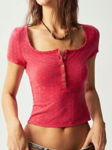 Bohemela Casual Solid Color Knit Shawl Collar Button Up Long Sleeve Fitted Women Top - Orange - View 6