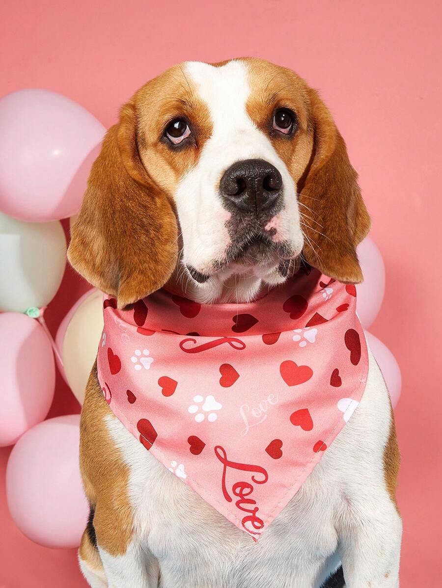 PETSIN Valentine's Day Pet Bandana, Heart Pink Print Dog Scarf - Multicolor - View 1