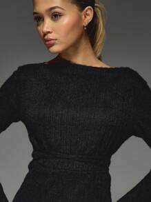 MISSGUIDED Rib Knit Boat Neck Long Sleeves Maxi Dress - Black - View 5
