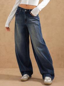 Forever 21 Women's Distressed Washed Low Rise Loose Fit Jeans - Blue - View 5