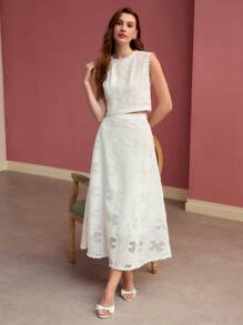 MOTF PREMIUM FLORAL EMBROIDERY A LINE SKIRT - White - View 5