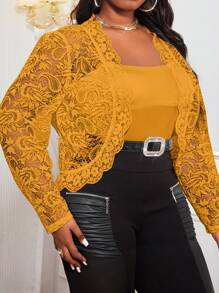 SHEIN Lady Áo khoác ngoài tay dài họa tiết kẻ caro cổ điển màu be và đen dành cho nữ cỡ lớn, thường ngày đi làm vào mùa thu/đông - Màu vàng - Xem 7