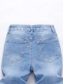 Tween Boy 中号水洗蓝色休闲松紧腰牛仔裤，百搭 - 淺色水洗藍 - 查看 5