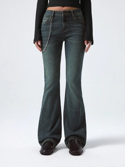 LYSMO 女式口袋喇叭休闲百搭牛仔裤