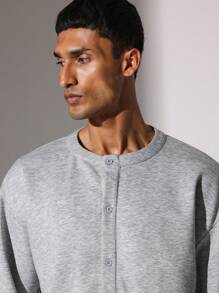 SUMWON Boxy Fit Crop Long Sleeve Henley Tee - Grey - View 5
