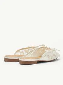 CUCCOO CHICEST Sapatos baixos Mary Jane com decoração de laço floral de renda feminina - Branco - Ver 5