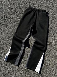 SHEIN Loose Fit Casual Letter Print Color Block Teen Boys Long Sweatpants