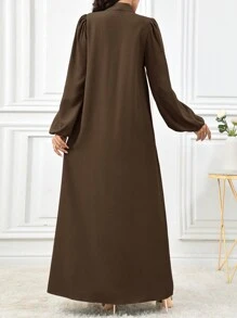 Al Najma 女士优雅纯色灯笼袖系带领阿拉伯连衣裙，适合秋季，朴素优雅的 A 字型阿拉伯连衣裙，适合休闲日常