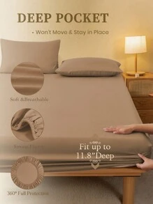 1 件纯色咖啡棕色床笠、床垫保护套、床垫罩、床单、柔软透气、适合所有尺寸的床 - 单人床、双人床、特大号床、大号床单深口袋最大 11.8 英寸家纺