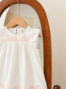 SHEIN Baby Girl Summer Casual Embroidered Floral Cap Sleeve Loose Dress - Multicolor - View 5