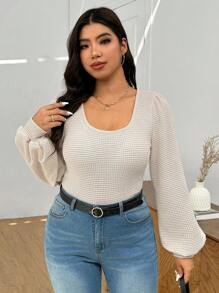 SHEIN Frenchy Camiseta versátil de manga larga y cuello redondo, de uso casual y para todo tipo de combinaciones, para mujer de talla grande primaveral
