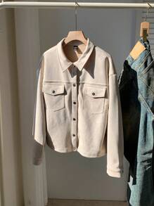 Comfortcana 女式休闲杏色编织纽扣前襟夹克，适合户外穿着，秋季 - 杏色 - 查看 7