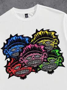 Manfinity Roghcode Men's Oversized Relaxed Fit T-Shirt With Graffiti Multi-Face Vintage Graphic Print - White - View 2