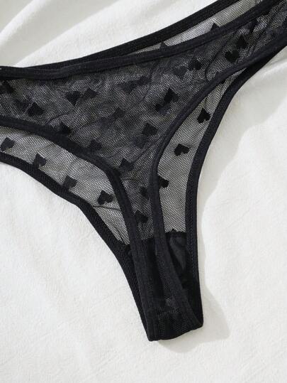 PetitDoll Verleidelijke Doorschijnende Heart Jacquard Mesh Wireless Lingerie Set view 3