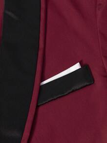 SHEIN Bộ 2 áo vest cổ điển cho bé trai tuổi teen: Áo khoác blazer dài tay màu trơn vừa vặn và quần âu cạp chun, trang phục quý ông thích hợp cho sinh nhật, đám cưới, tốt nghiệp, mặc hàng ngày, thu/đông - Màu Đỏ Sâu - Xem 6