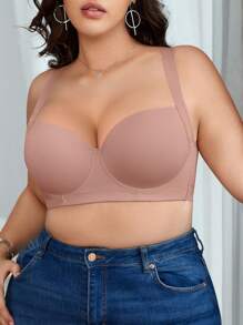 DesireSculpt 1 pieza Sujetador cómodo, sin costuras y sin alambres con relleno ligero y soporte para mujer de talla grande - Rosa vieja - Ver 5