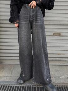 FRIFUL Women's Casual Distressed Wide Leg Jeans