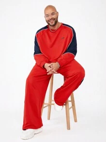 Manfinity NXTstreet Set de chándal de talla grande para hombre con sudadera con capucha y pantalón de pierna ancha de tejido de punto