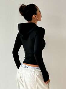 SHEIN Sport Studio Schlanksitzende Kapuzen-Reißverschluss Athletik Jacke, elegante dehnbare Sportbekleidung für Radfahren, Alltag, schlank machende hochwertige Outdoor-Aktivitäten, Yoga