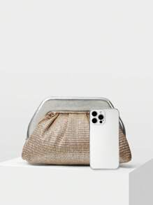 MOTF PREMIUM WOMEN'S FASHION TEXTURED PARTY CLUTCH PURSE, ELEGANT LUXURY BAG - Silver - View 4