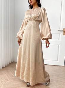 Modelyn Damen minimalistisches, lässiges Langarm-Plisseekleid