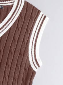 Manfinity VCAY Men's Casual Contrast Stripe V-Neck Knit Vest - Brown - View 5