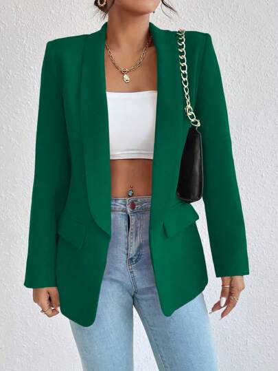 RosyDaze Blazer sencillo de mujer con cuello de chal, manga larga y bolsillos