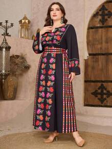 Al Najma Đầm Boho thanh lịch cổ chữ V in hoa tay đèn lồng cỡ lớn cho nữ, kín đáo - Nhiều màu - Xem 6