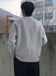 DAZY Men's Grey Jacquard Letter All-Match Versatile Sweater Fall,Winter - Grey - View 2