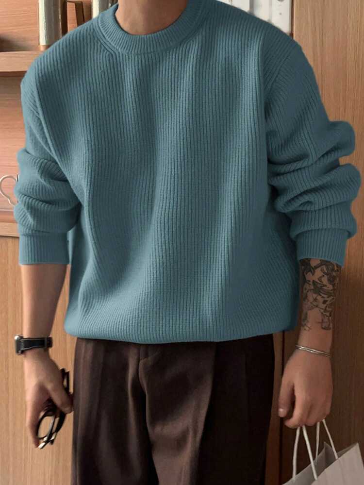 Men's Solid Color Casual Versatile Crew Neck Sweater,Fall Clothes