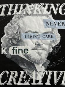 SHEIN Leap Crew Teen Boy Loose Casual Retro Hoodie & Sweatpants Set - Black - View 3