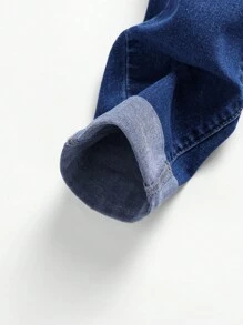 SHEIN Tween Boys' Blue Elastic Comfortable Washed Rolled Edge Jeans - Medium Wash - View 4