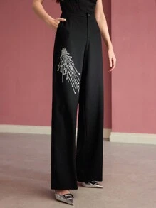 MOTF PREMIUM SEQUIN BEADED TAILORED PANTS - Black - View 1